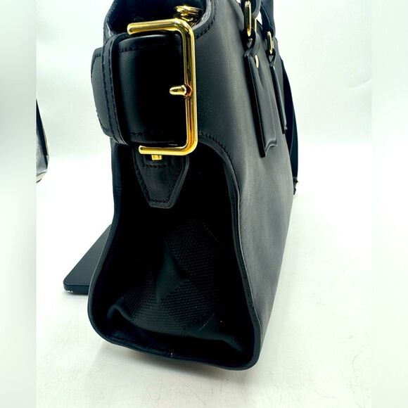 Auth Burberry Black Matte Leather Clifton Convertible 2way Handbag Purse - Picture 7 of 16